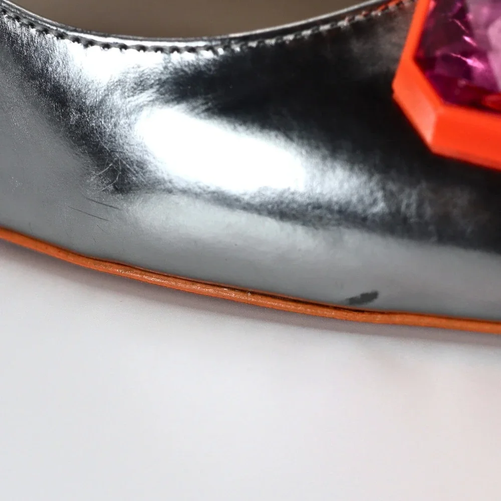 Sophia Webster Pumps Womens 40 Silver Metallic Crystal Stiletto Party Heel Retro